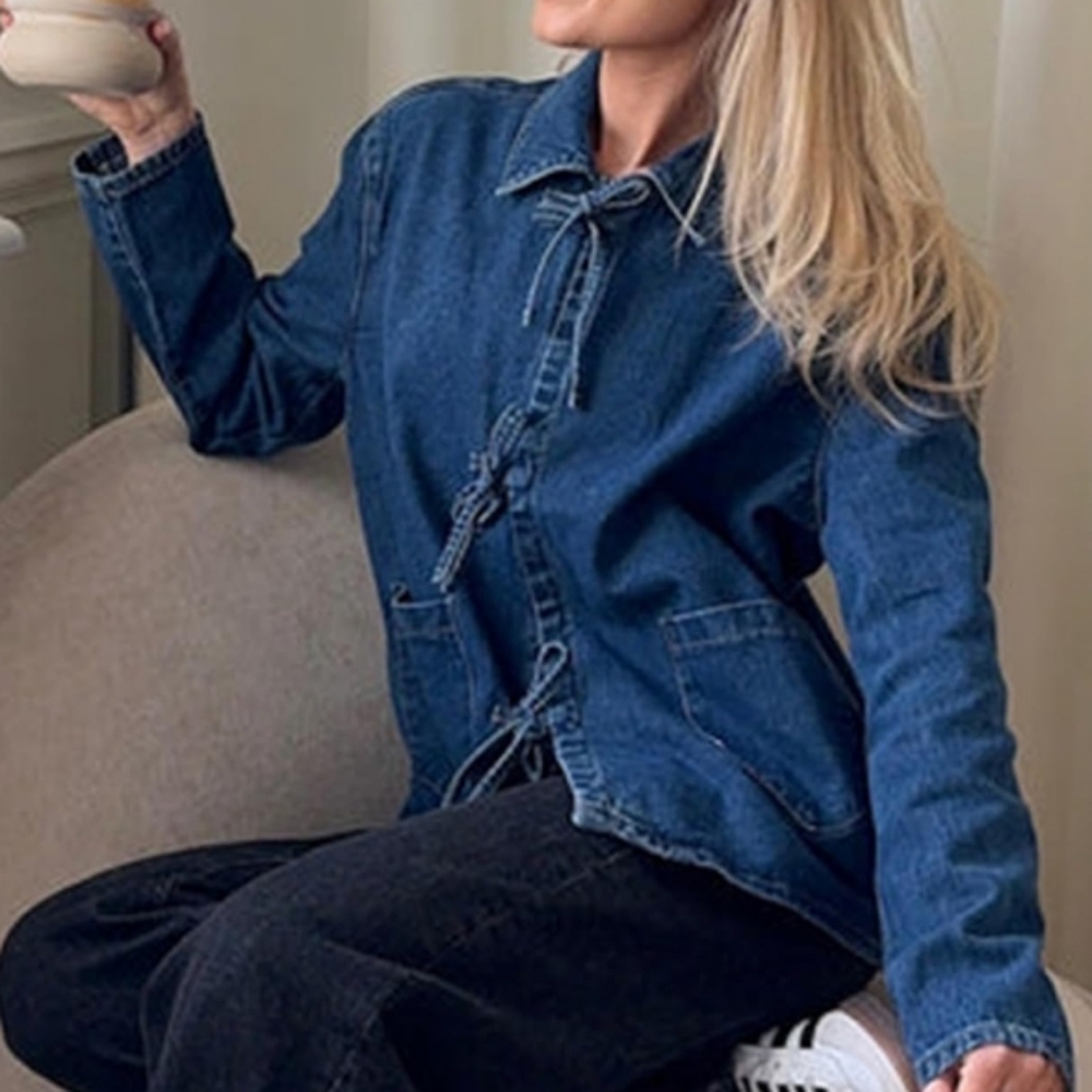 Tie Front Denim Jacket Wmns Sz L /